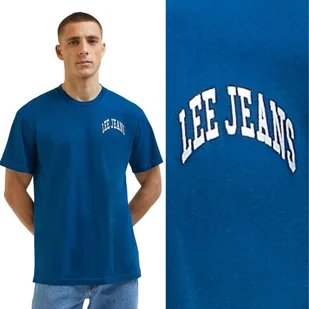 Lee VARSITY TEE Royal Teal NIEBIESKI CZARNY BAWEŁNIANY T-SHIRT LOGO L - Koszulki męskie - miniaturka - grafika 1
