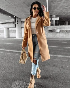 Płaszcz damski OLAVOGA LOVER 2024 kamel M - Fashionplace - Płaszcze damskie - miniaturka - grafika 1