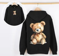 Bluzy dla dziewczynek - CZARNA Bluza z kapturem dla dziewczynki - wzór misiek43 - miniaturka - grafika 1