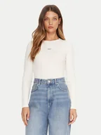 Bluzki damskie - Guess Jeans Bluzka W5BP01 KA0H1 Beżowy Slim Fit - miniaturka - grafika 1
