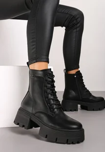 Czarne Sznurowane Botki Workery na Platformie Xaliefra - Botki damskie - miniaturka - grafika 1