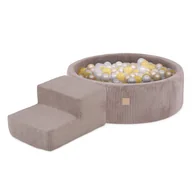 Suche baseny - MISIOO Plac zabaw Suchy basen 90x30 + schodek (+200 piłek: perłowy złoty żółty) beżowy sztruks premium - miniaturka - grafika 1