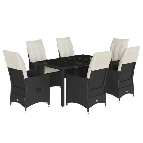 Zestaw mebli ogrodowych czarny rattan PE, stół 150x90x75 cm, krzesła 56x