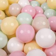 Suche baseny - KiddyMoon Plastikowe piłeczki 7cm pastelowy beż-pastelowy żółty-biały-mięta-pudrowy róż 200 Zabawka zestaw kulek - miniaturka - grafika 1