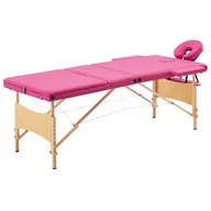 Stoły i łóżka do masażu - VidaXL Składany stół do masażu, 3 strefy, drewniany, różowy - miniaturka - grafika 1