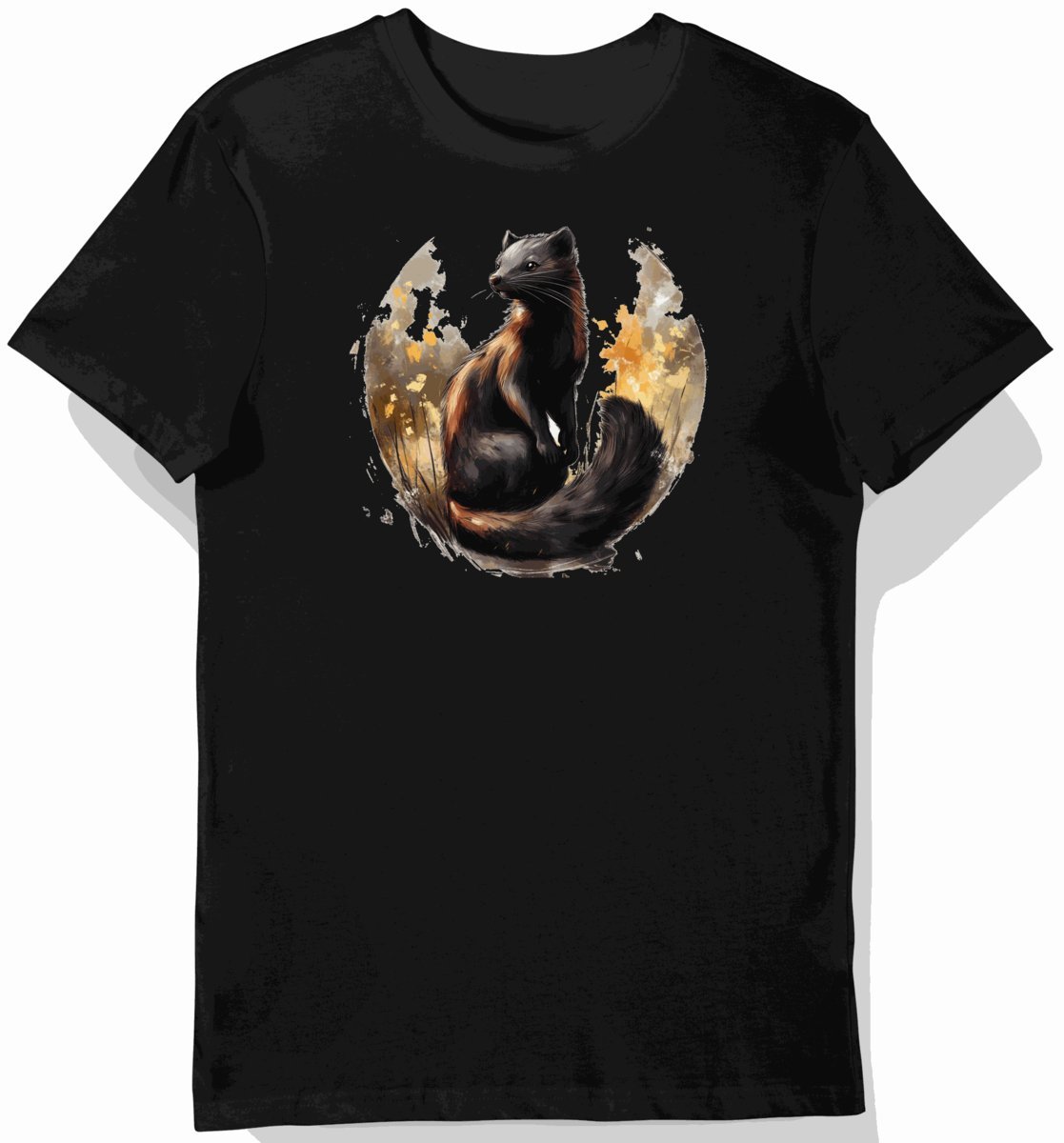 Koszulka męska czarna z motywem ciemnego futra i leśnych zwierząt XL