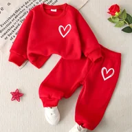 Dresy i komplety dla dziewczynek - TEMU Zestaw dla dziewczynek 2 szt.: Bluza z długim rękawem i okrągłym dekoltem z nadrukiem czerwonych serc oraz spodnie dresowe, ożywiający i uroczy, - miniaturka - grafika 1