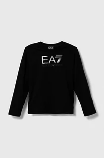 Bluzki dla chłopców - EA7 Emporio Armani longsleeve bawełniany dziecięcy kolor czarny z nadrukiem - grafika 1