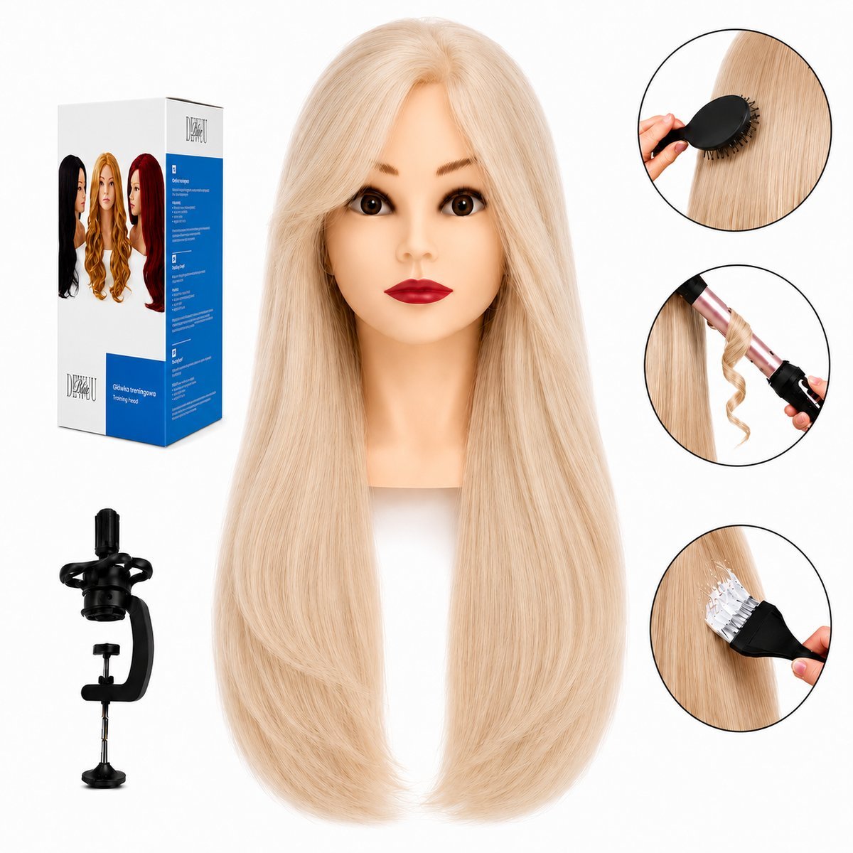 Główka głowa treningowa fryzjerska Jessica włos ludzki 60 cm + Statyw