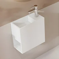 Szafki łazienkowe - Biała szafka pod umywalkę wisząca z solid surface z wnęką - 40 cm - PUMORI - miniaturka - grafika 1