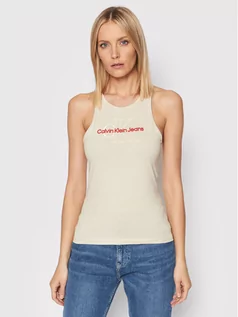 Koszulki i topy damskie - Calvin Klein Jeans Top J20J218253 Beżowy Slim Fit - grafika 1