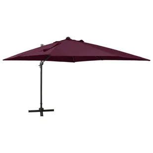 vidaXL Parasol wiszący ze słupkiem i oświetleniem LED, bordowy, 300 cm 312350 - Parasole ogrodowe - miniaturka - grafika 12