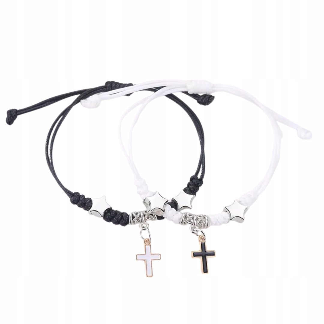 Bransoletki Przyjaźni Regulowane Krzyżyki Czarno-Białe 2 sztuki