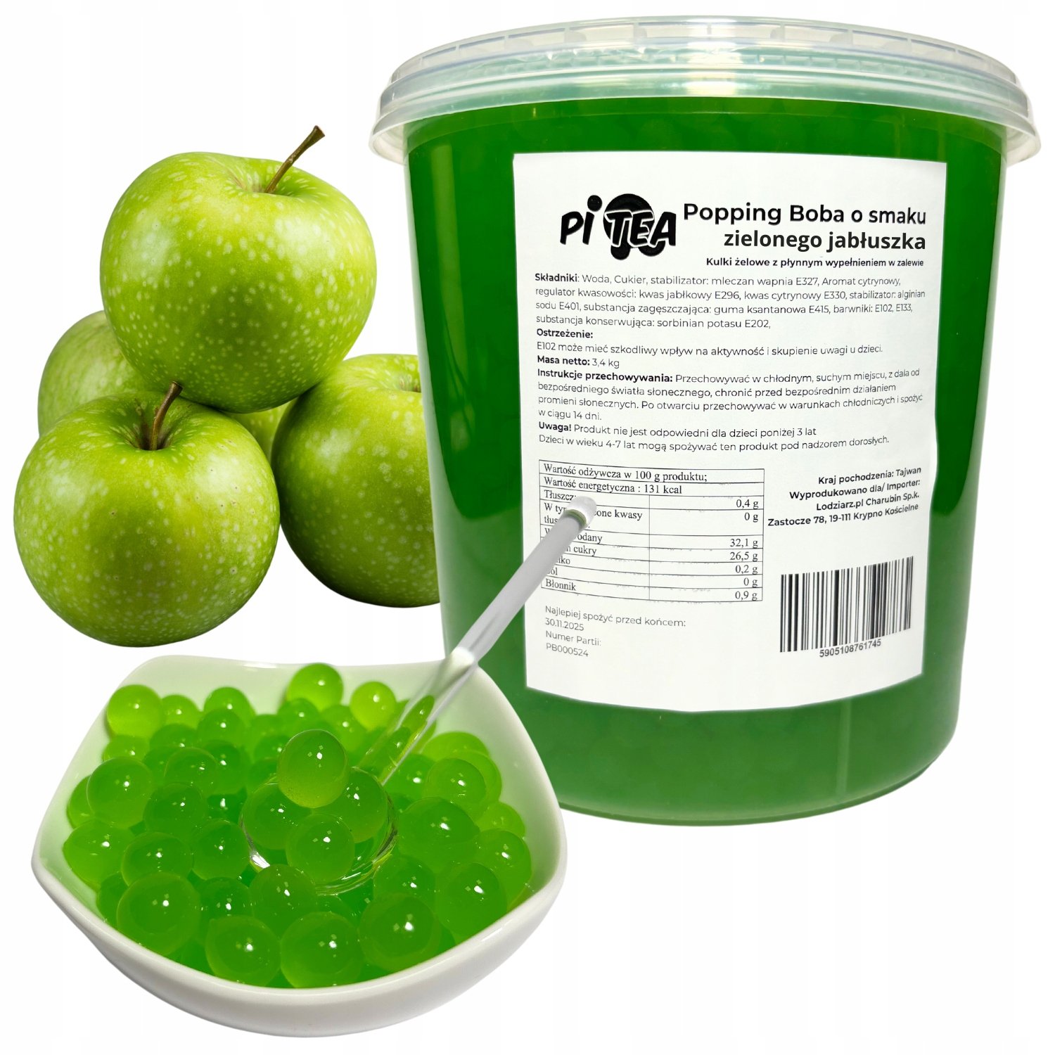 Kulki do Bubble Tea popping boba 3,4 kg Zielone Jabłko Kawior Molekularny