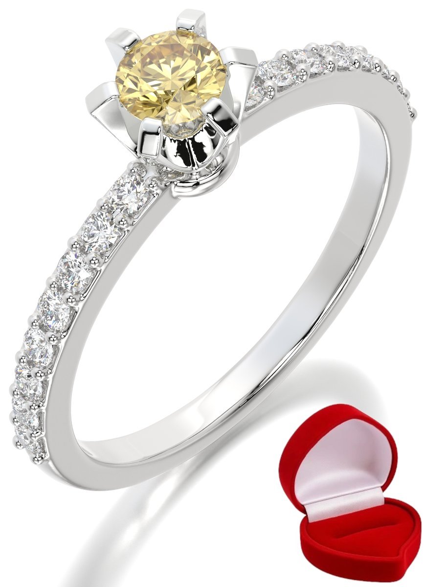ZŁOTY PIERŚCIONEK ZARĘCZYNOWY 585 14k SZAFIR 0,19 ct BIAŁE ZŁOTO R9