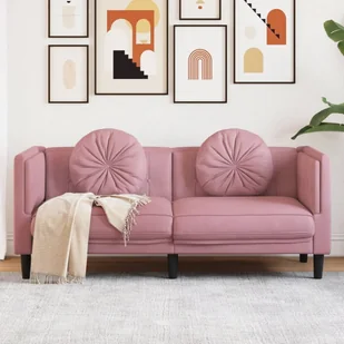 Sofa 2-osobowa z poduszkami, różowa, aksamit - Sofy i kanapy - miniaturka - grafika 1