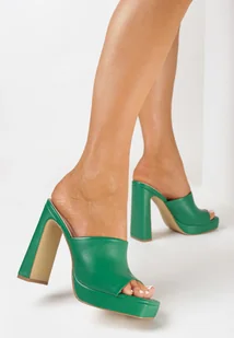 Zielone Klapki na Wysokim Słupku z Platformą i Szerokim Paskiem Rilama - Klapki i japonki damskie - miniaturka - grafika 1