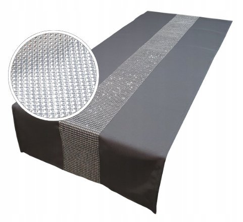 BIEŻNIK GRAFITOWY 180 CM OBRUS Z CYRKONIAMI KOLORY