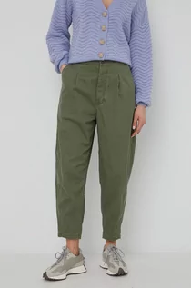 Spodnie damskie - Ralph Lauren Polo Polo spodnie bawełniane damskie kolor zielony szerokie high waist - grafika 1