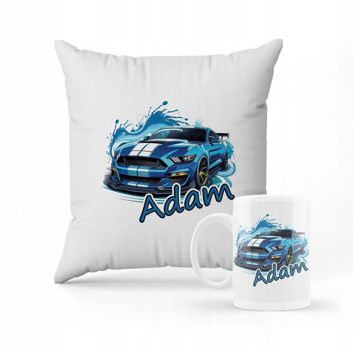 ZESTAW PODUSZKA + KUBEK Prezent Mustang + IMIĘ
