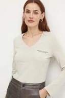 Bluzki damskie - Armani Exchange longsleeve bawełniany kolor beżowy 8NYT89 YJG3Z - miniaturka - grafika 1