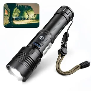 AiQInu Latarka LED, ładowana, 10 000 lumenów, bardzo jasna latarka, USB, 7 trybów świecenia, zoom, wodoszczelność IPX4, na kemping, do aktywności na świeżym powietrzu - Latarki - miniaturka - grafika 1
