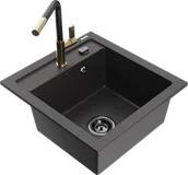 Zlewozmywaki z baterią - Mexen Vito zlewozmywak granitowy 1-komorowy z baterią kuchenną Flora, czarny nakrapiany - 6503-76-670401-75-B - miniaturka - grafika 1