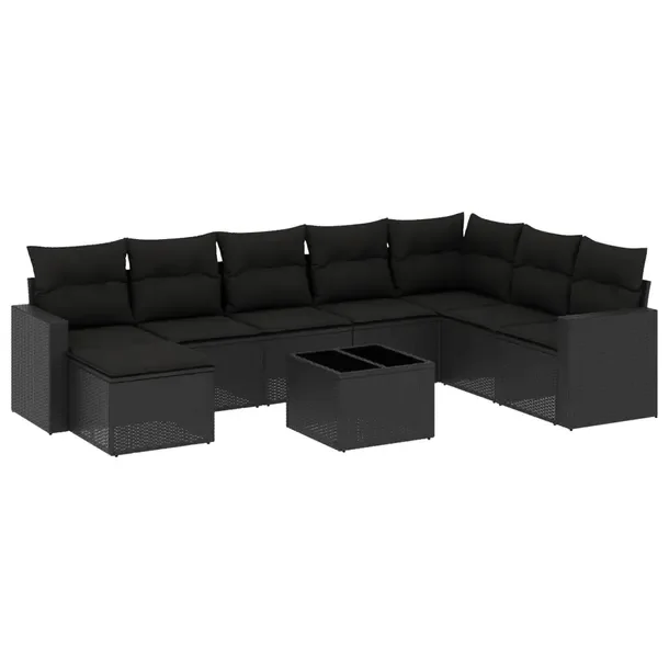 Zestaw mebli ogrodowych modułowych czarny rattan PE z poduszkami 62x62x69