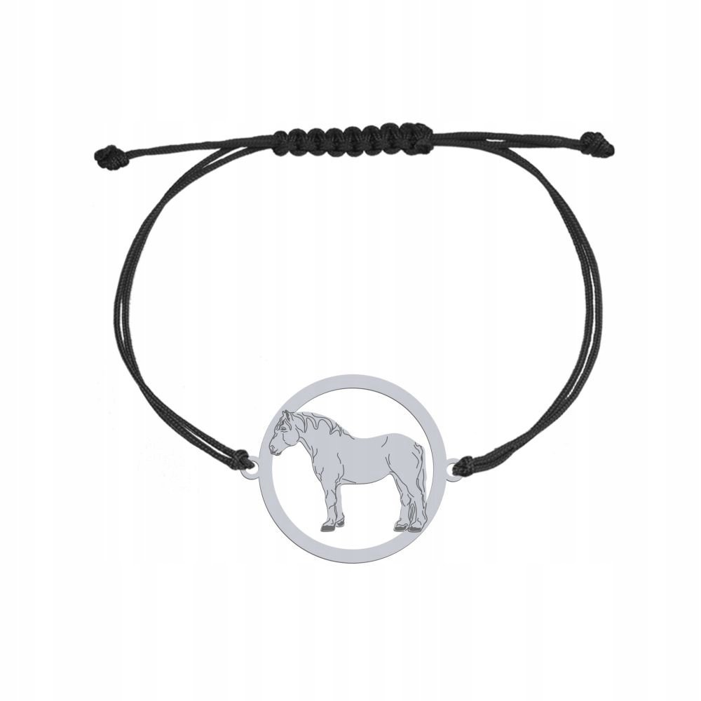 Bransoletka Srebrna z Koń Perszeron 925 sznurek Biżuteria Prezent GRAWER