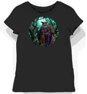 Koszulki i topy damskie - Koszulka damska czarna z nadrukiem czarodzieja i sowy M - miniaturka - grafika 1