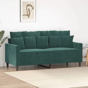 Sofa 2-osobowa, ciemnozielona, 140 cm, tapicerowana aksamitem - Sofy i kanapy - miniaturka - grafika 1