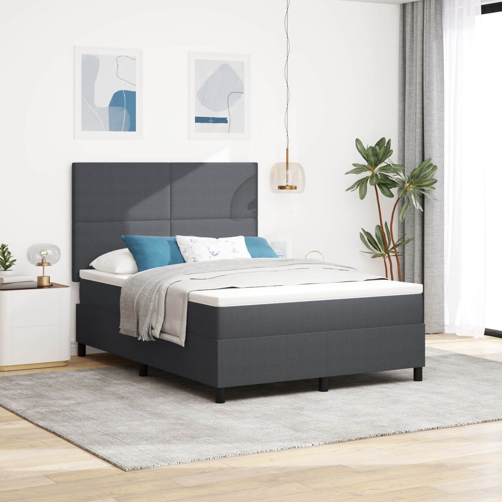 vidaXL Łóżko z podnóżkiem z materacem Ciemnoszare 160x200 cm Tkanina corduroy