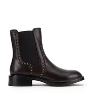 Półbuty męskie - Damskie skórzane sztyblety z ozdobnymi nitami brązowe - miniaturka - grafika 1