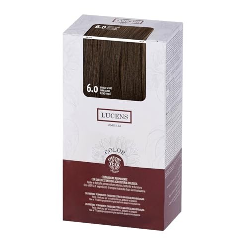 LUCENS permanentna koloryzacja ciemny blond 6.0 – farba do włosów z dużą zawartością naturalnych składników – bez amoniaku, bez substancji zapachowych, promienny i długotrwały kolor