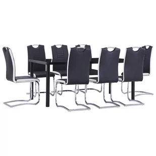 vidaXL 9-cz. zestaw jadalniany, tapicerowany sztuczną skórą, czarny - Stoły z krzesłami - miniaturka - grafika 1