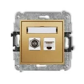 Gniazdka elektryczne - Karlik Gniazdo antenowae pojedyńcze typu F (SAT) + RJ45 Złoty 29MGFK - miniaturka - grafika 1