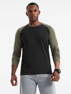 Koszulki męskie - Męski longsleeve z raglanowymi kontrastowymi rękawami czarno-oliwkowy V3 OM-LSCL-0105 M - miniaturka - grafika 1