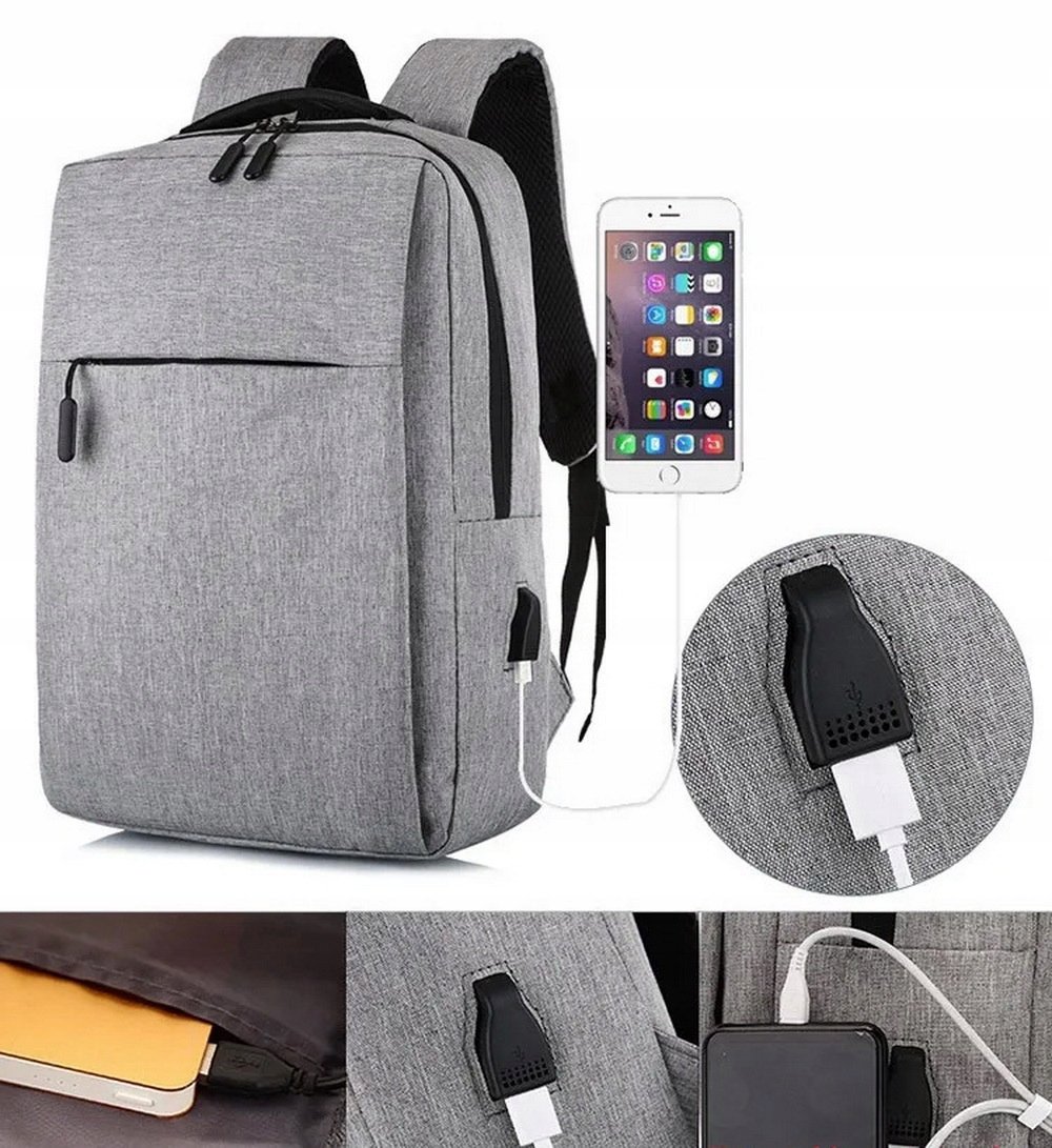 Plecak Męski Na Laptopa Miejski Szary Z Usb Plecak Z Usb