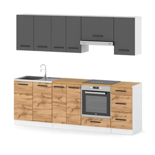 Kuchnia mokka plus 2.4m modułowa z blatem pojemna biała szara mat dąb wotan - Meble kuchenne Kuchnia mokka plus 2.4m modułowa z blatem pojemna biała szara mat dąb wotan - Meble kuchenne - miniaturka - grafika 1