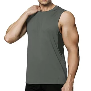 Koszulki sportowe męskie - MEETYOO Męska koszulka bez rękawów, oddychająca kamizelka gimnastyczna koszulka bez rękawów do biegania fitnessu sportu, szary, S - grafika 1