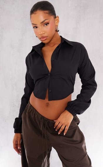 PRETTYLITTLETHING KOSZULA CZARNA KRÓTKA 38 EKS