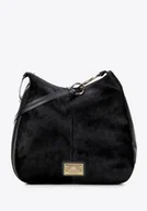 Torebki damskie - Skórzana torebka worek z naturalnego włosia czarna - miniaturka - grafika 1