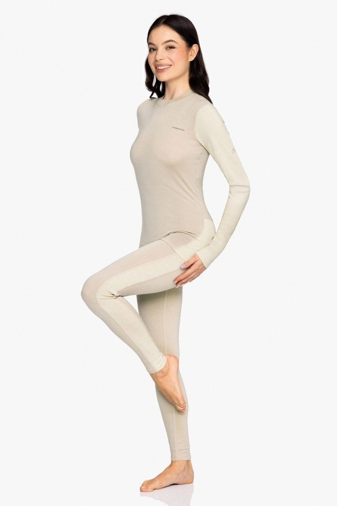 Komplet bielizny termoaktywnej damskiej z wełny merino i bambusa Viking Novena Lady Set 8200 beżowy S