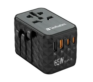 Verbatim Uniwersalny adapter podróżny World-to-World UTA-05 Verbatim, 2x USB-C PD, QC 4+, 2x USB-A, czarna, 65 W - Akcesoria podróżnicze - miniaturka - grafika 3