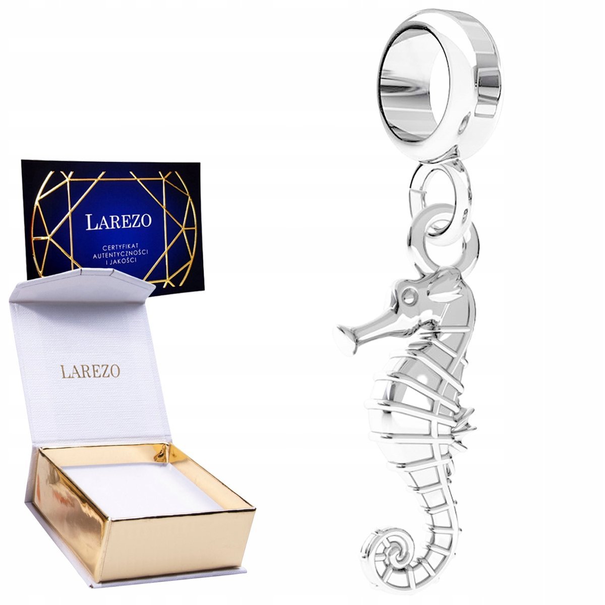 Charms Srebrny 925 Wiszący z Konikiem Morze Konik Morski Ryba Rybka SREBRO