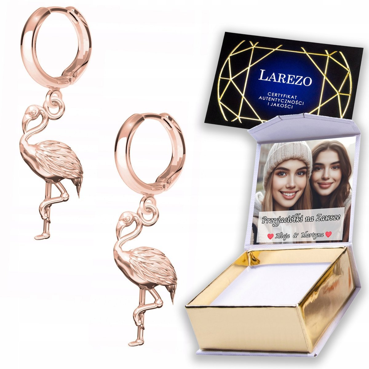 Kolczyki Pozłacane 925 Flamingi na Biglach Bigle z Flamingiem Łabędź NADRUK