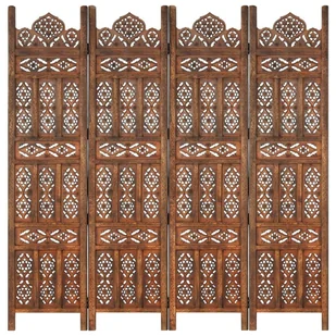 Parawan VidaXL, 4-panelowy, rzeźbiony, brąz, drewno mango, 160x165 cm - Parawany - miniaturka - grafika 1