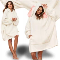 Bluzy damskie - KOCO BLUZA OVERSIZE DŁUGA CIEPŁA KOC BLUZA DAMSKA Z KAPTUREM NA WALENTYNKI - miniaturka - grafika 1