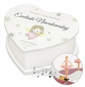 Pozytywki dla dzieci - Szkatułka na biżuterię w kształcie serca z pozytywką i nadrukiem dla dziewczynki na chrzest - miniaturka - grafika 1