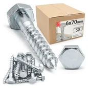 Wkręty - Wkręty ciesielskie z łbem sześciokątnym DIN571mm M6x70mm 50szt. - miniaturka - grafika 1